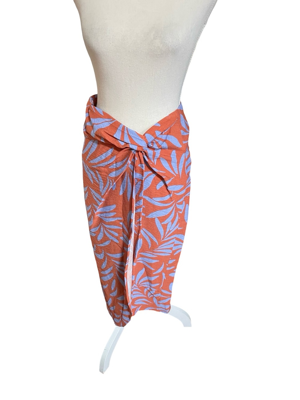 LOFT Outlet Petite ANN TAYLOR faux wrap skirt orange lavender 0P tropical print - Picture 3 of 15